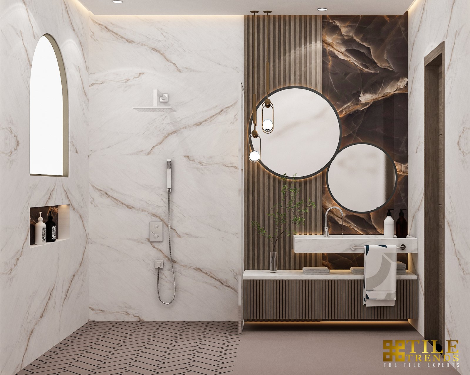 Warm bathroom tile design