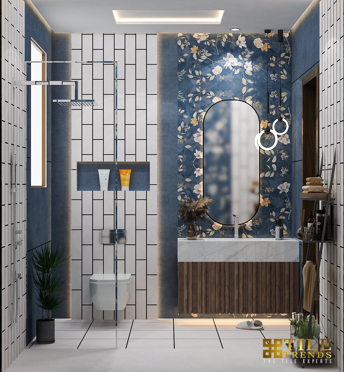 Blue floral bathroom tile
