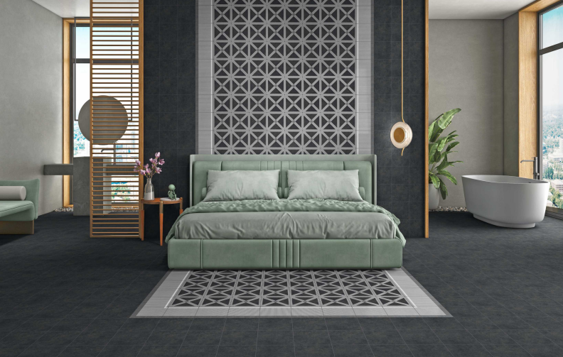 Bedroom with refined surfaces