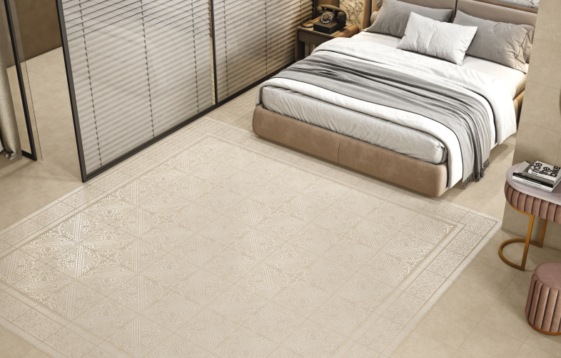Warm neutral bedroom with refined surfaces