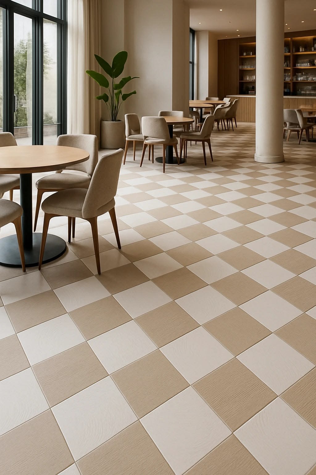 Commercial interior with refined tiled surfaces