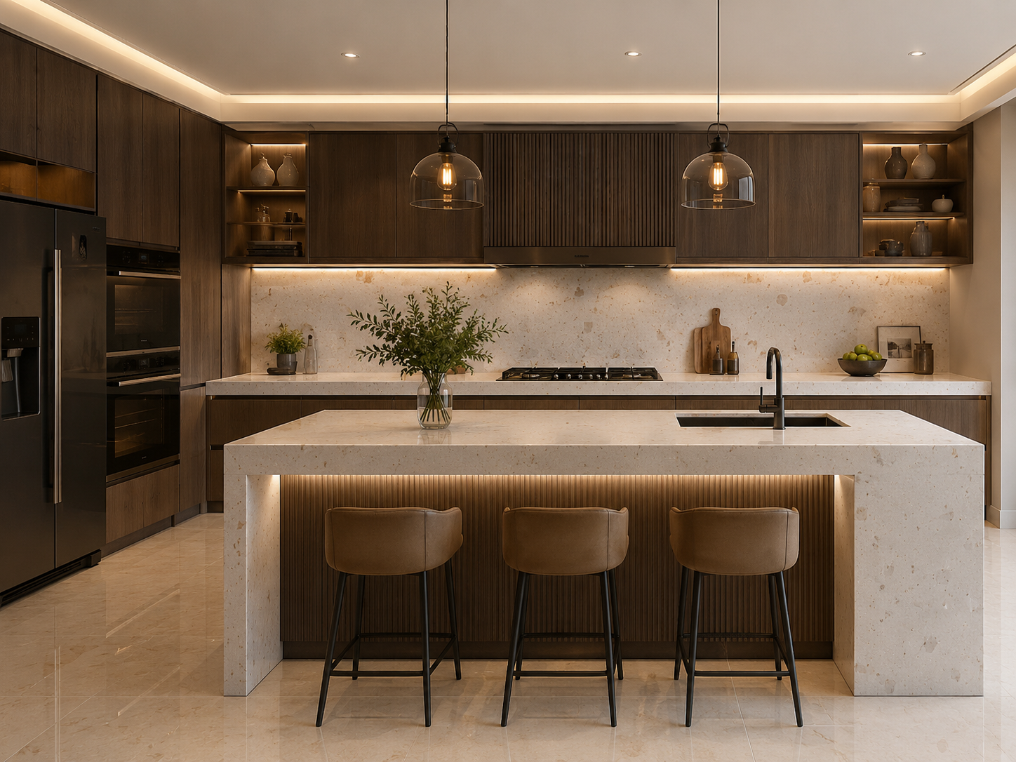 Modern kitchen with tiled surfaces