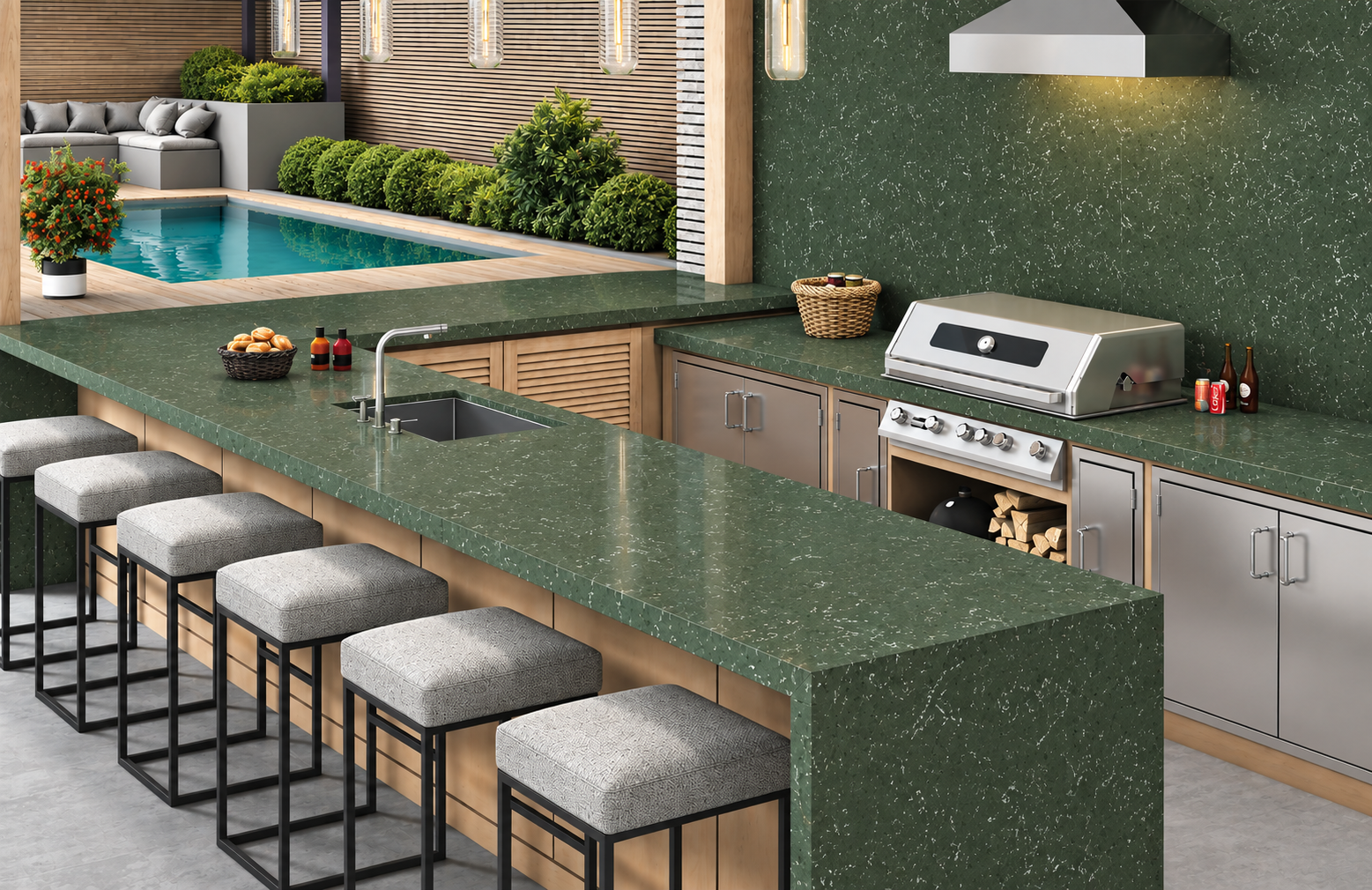 Kitchen floor and island tile